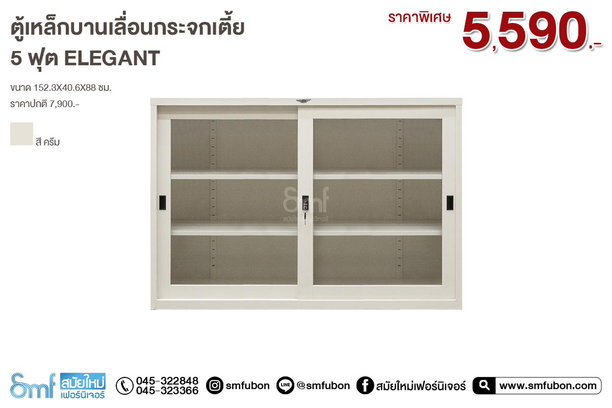 ตู้เหล็กบานเลื่อนกระจกเตี้ย 5 ฟุต Elegant