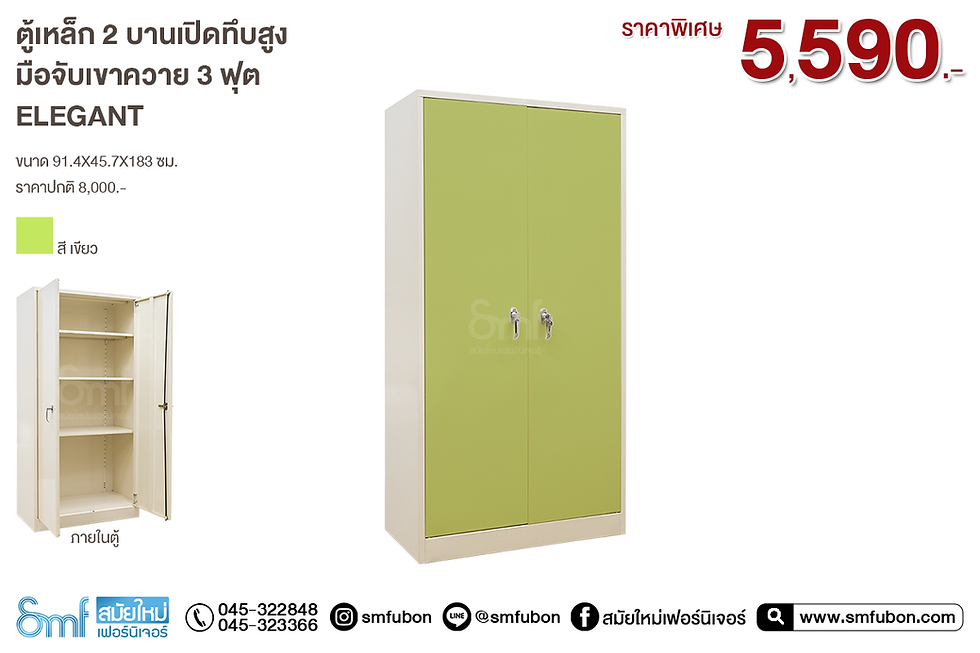 ภาพขนาดย่อ: ตู้เหล็ก 2 บานเปิดทึบสูง มือจับเขาควาย 3 ฟุต Elegant