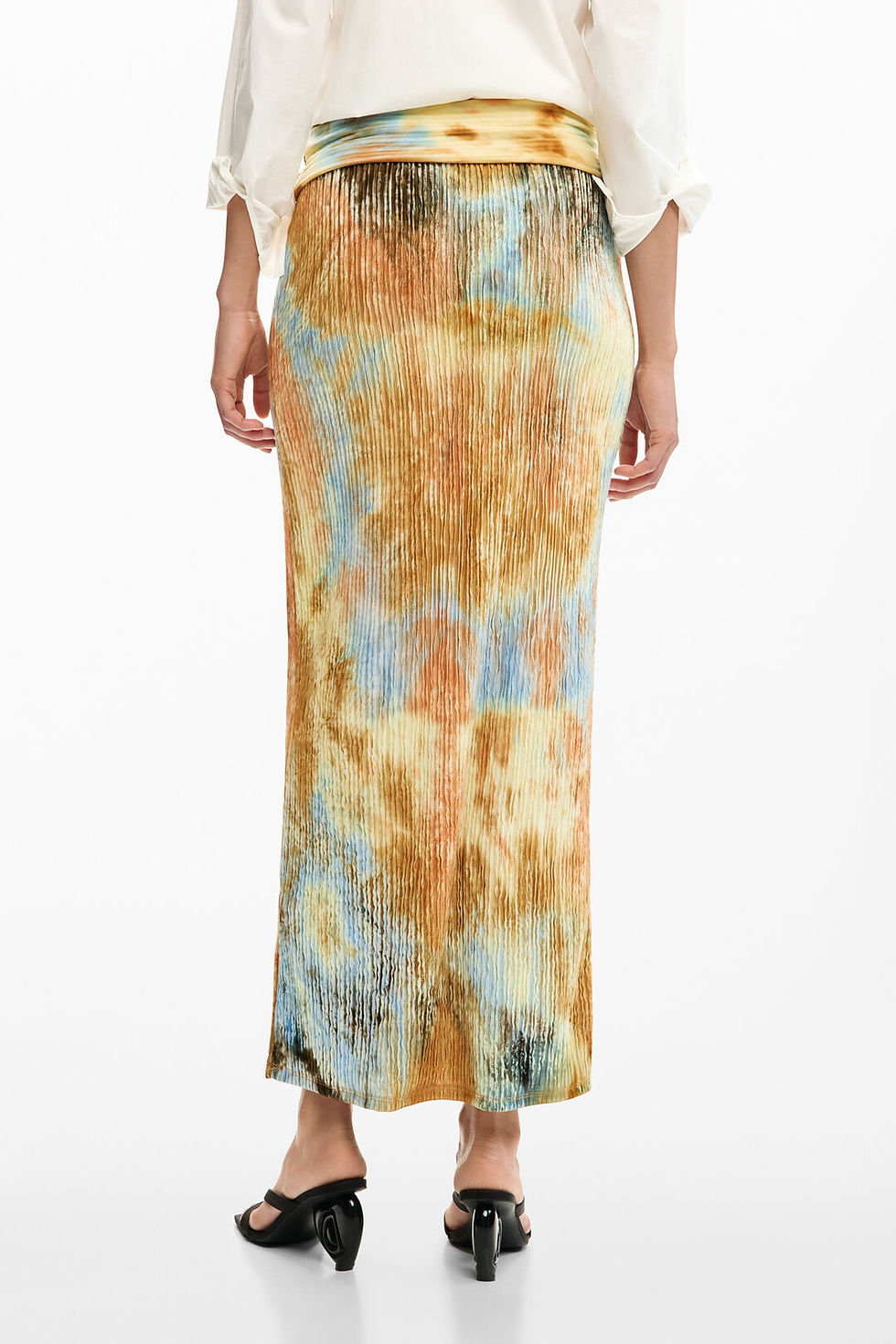 Thumbnail: Desigual SWFK04 Abstract Print Long Textured Skirt in Sudan brown