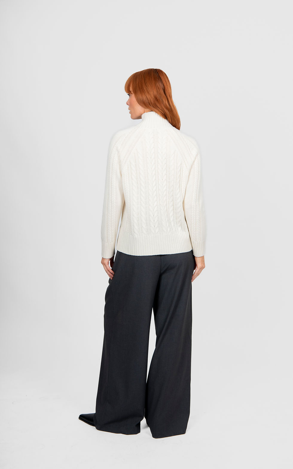 Thumbnail: Bridge and Lord 6611 Cable Raglan Pullover in ivory , ink navy