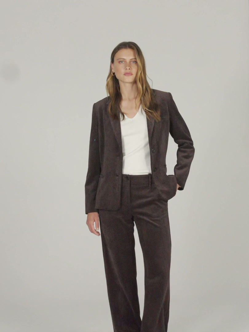 Thumbnail: Paz Torras Corduroy Blazer in chocolate , navy