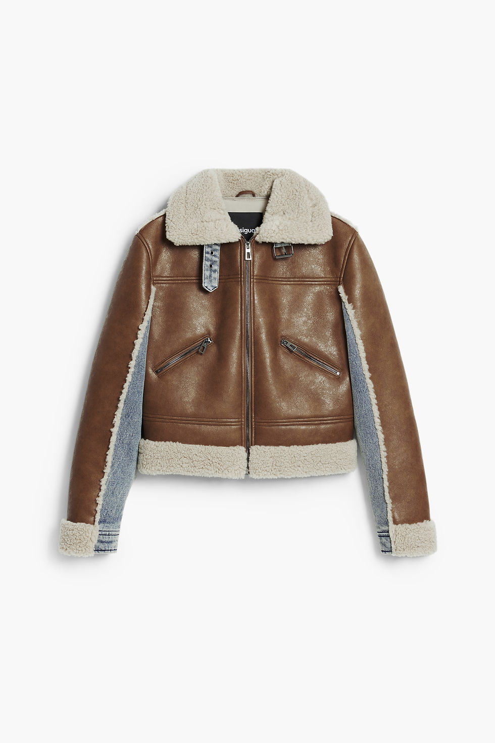 Thumbnail: Desigual WWEW39 Combined Shearling Jacket in tan