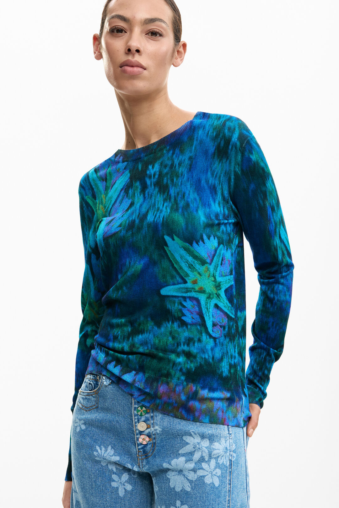 Desigual SWJF36 Garden Flowers Sweater in trekking green