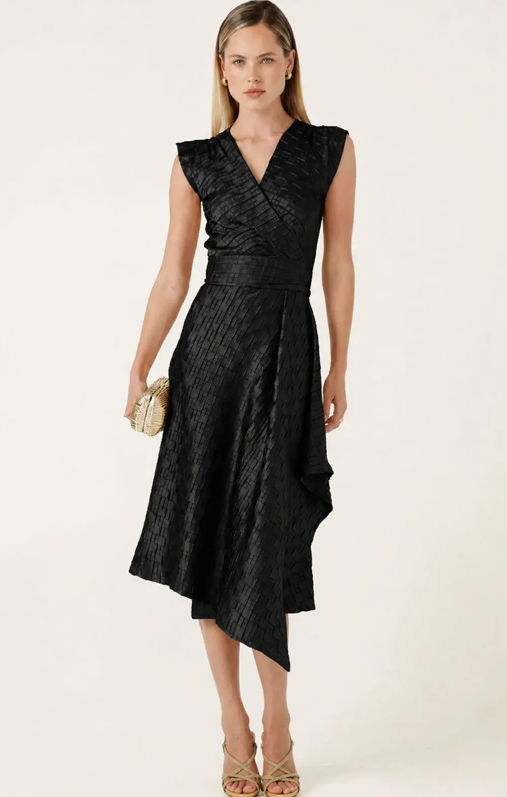 Sacha Drake Crown Wrap Dress in black, gold