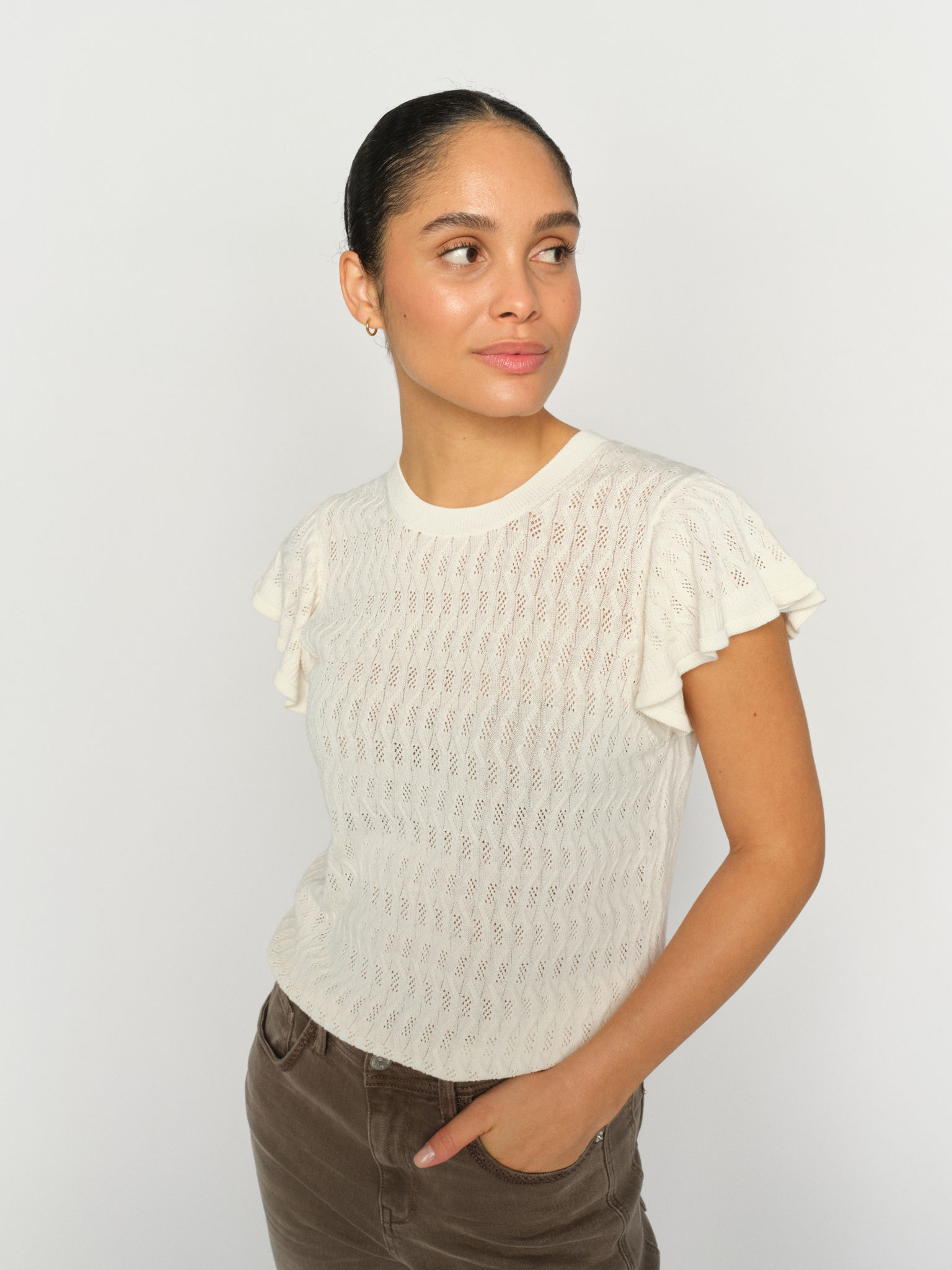 Mos Mosh Gianna Pattern O-Neck KnitTop in cream