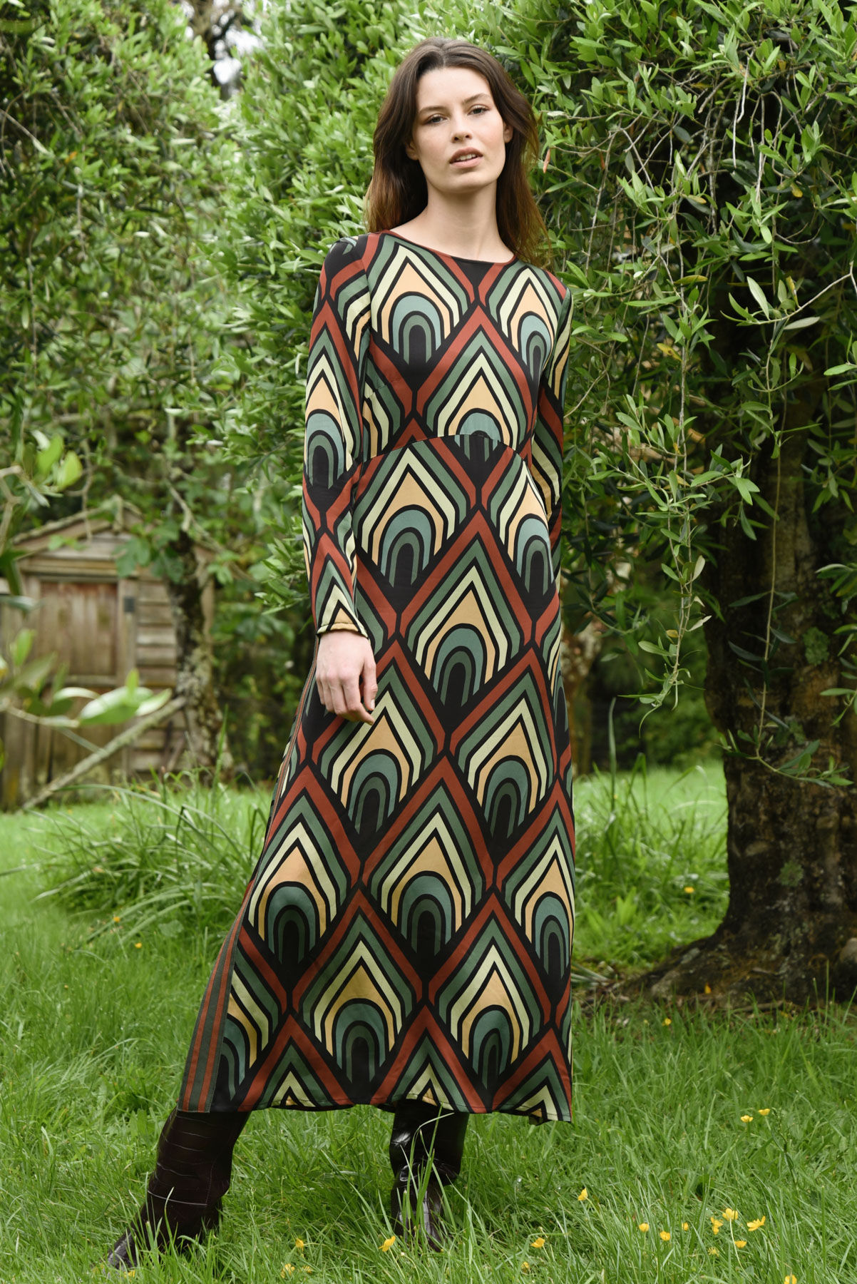 Cooper Zip It Low Dress in multi geo print