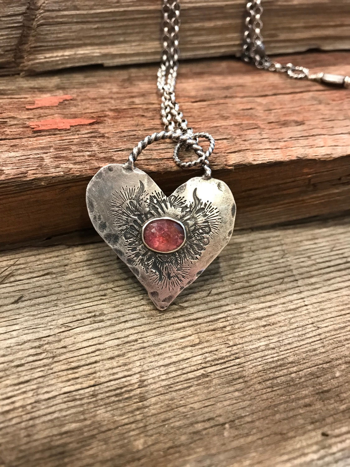 Sterling Silver Heart and Pink Tourmaline Necklace 
