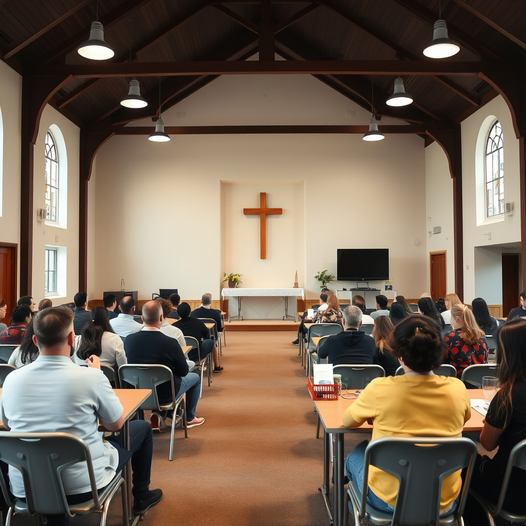 a church atmosphere with chairs and tables for students learning about mental health .jpg