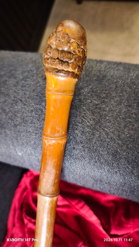 ancienne canne en bambou pommeau racine de bambou 19 em