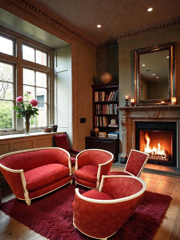 salon art deco rouge bois beige 1930 coussins en duvet ensemble en tres bon etat banquette 2 places 2 fauteuils 2 chaises