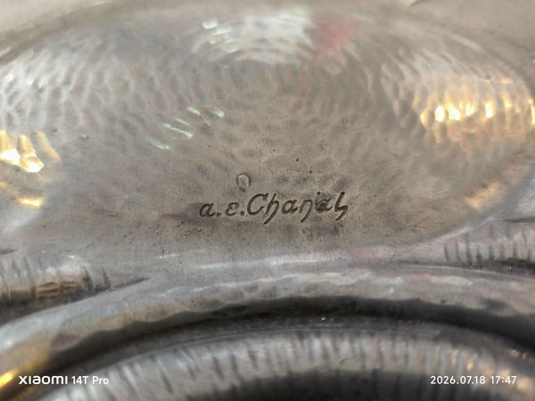 par eugene et alice chanal plat en etain vers 1920 taille 29 x 21 cm