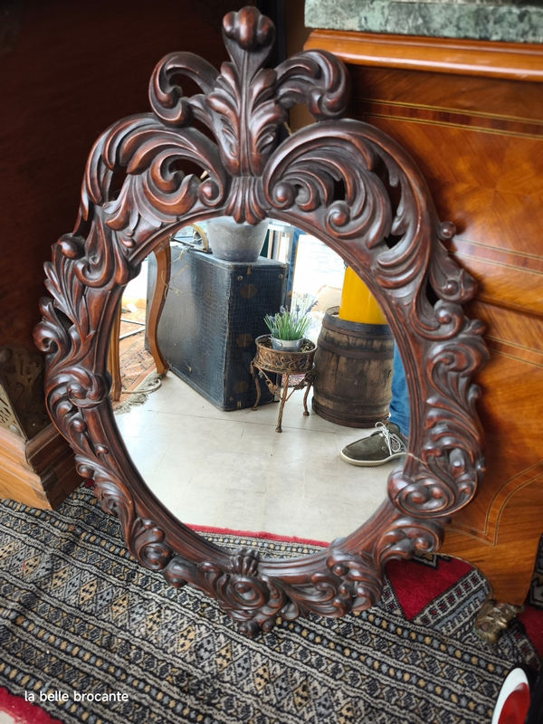 Miniaturbild: miroir ovale tour en bois taille 60 x 90 cm