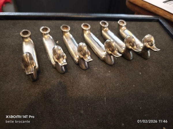 serie de 6 repose couteaux canard en metal argente