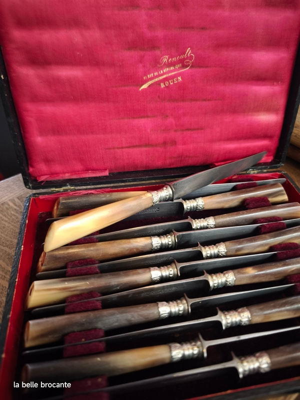 coffret de 12 couteaux a dessert ou entremets manche en corne