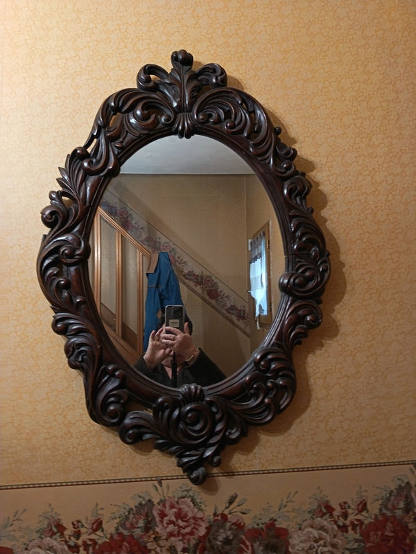 miroir ovale tour en bois taille 60 x 90 cm