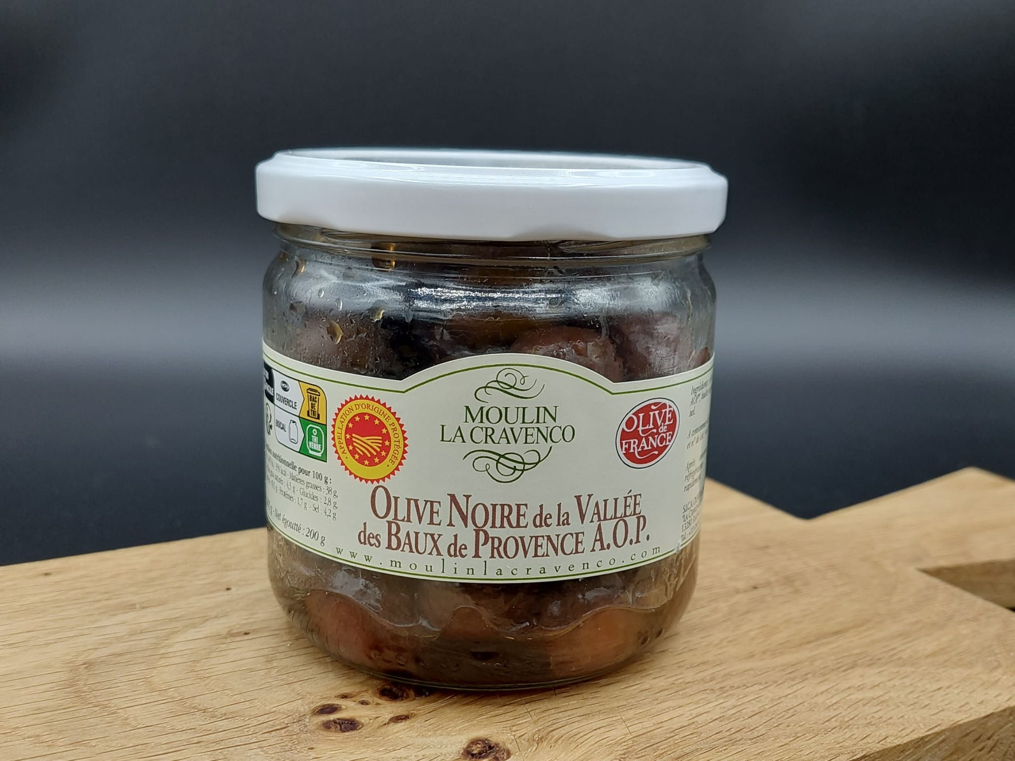 Schwarze Oliven "Vallee des Baux", im Glas