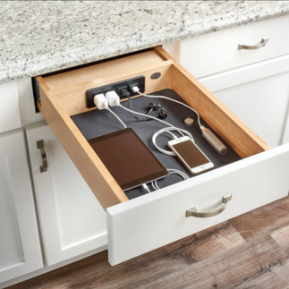 Hidden charging drawer in kitchen remodel