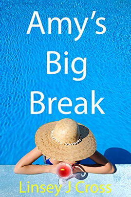 Book cover: Amy's Big Break by Linsey J Crow. Person in pool with hat.