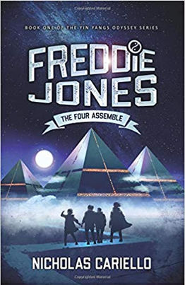 Freddie Jones The Four Assemble book cover, four figures before pyramids