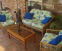 Outdoor cane suite in patterned outdoor fabric