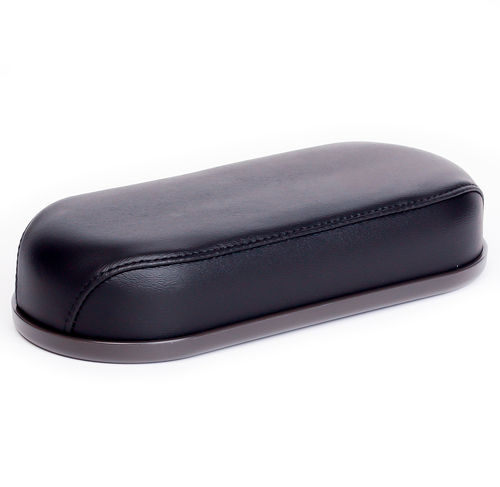 Gym pad suitable for shoulder or arm work out upholstered in black vinyl.
