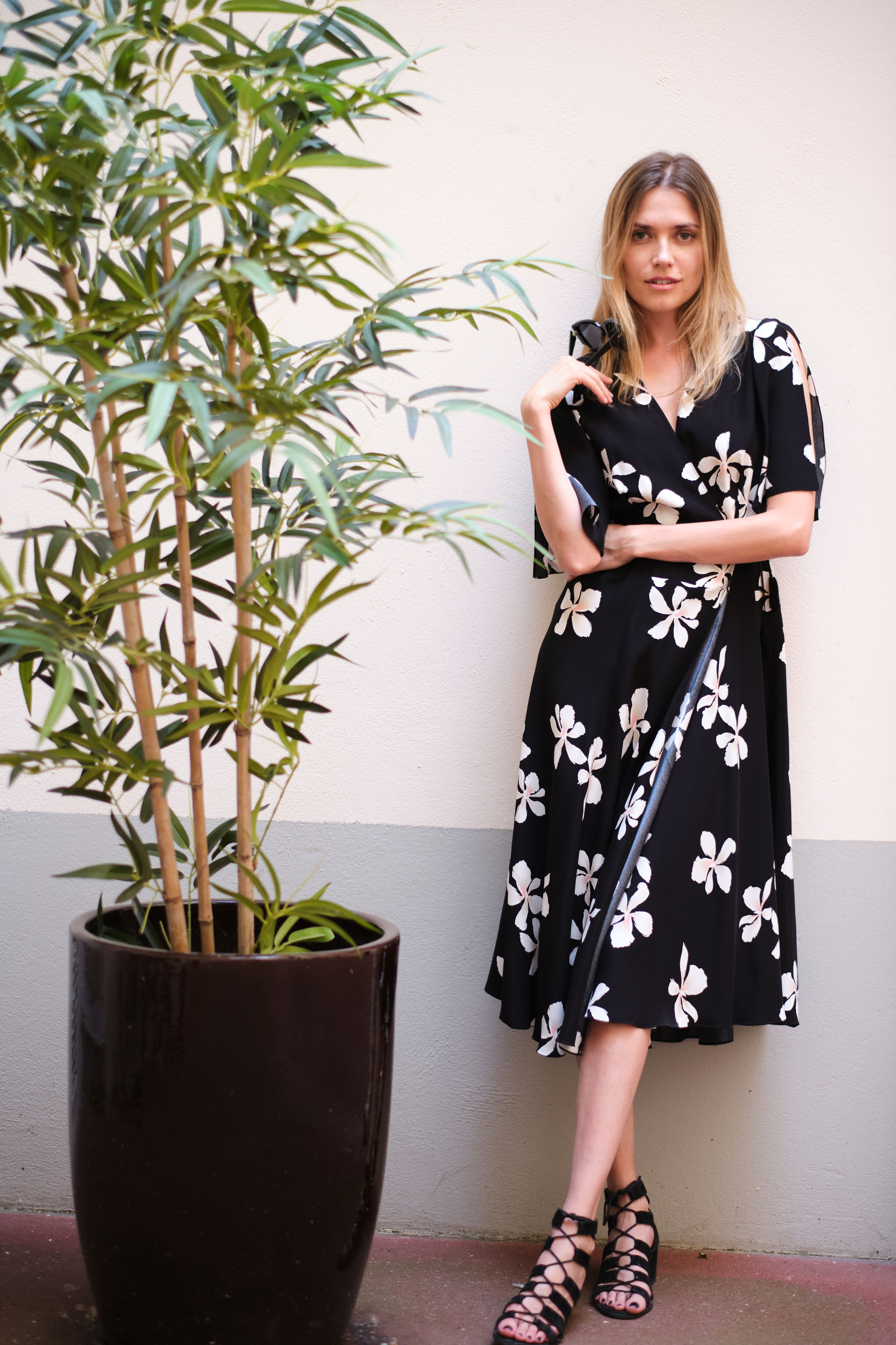 Robe longue cache-cœur portefeuille à manches courtes