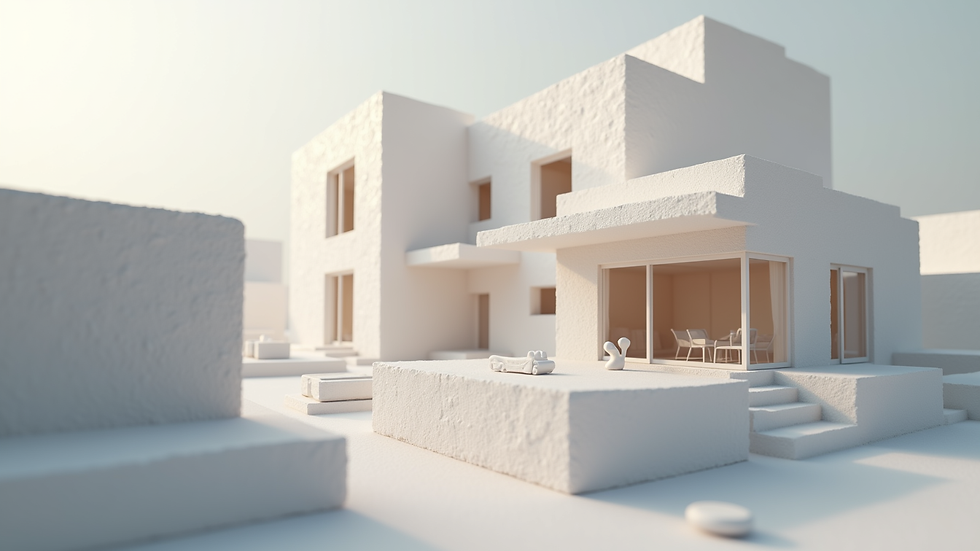Close-up view of a 3D architectural model rendered in 3ds Max