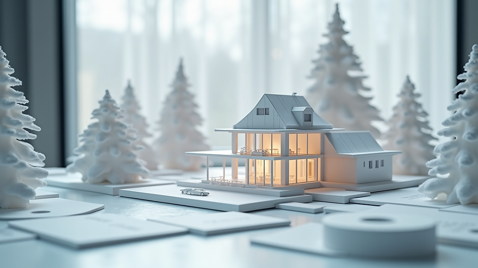 Eye-level view of a detailed 3D architectural model on a computer screen
