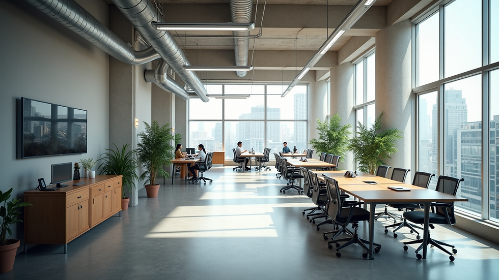High angle view of a modern architectural office workspace