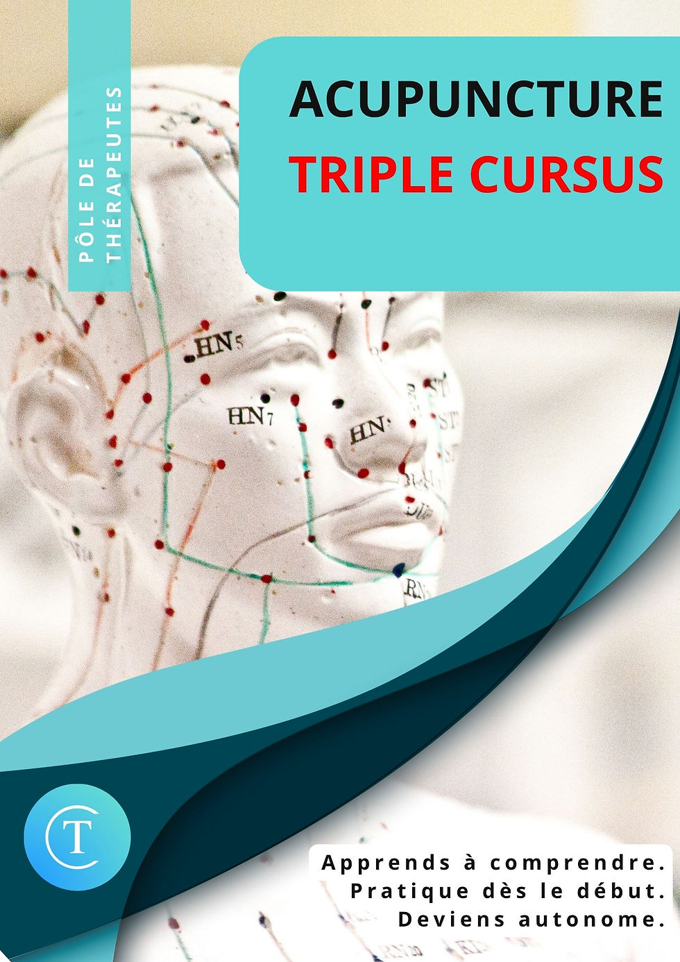 Brochure de la Formation PBM Acupuncture Non invasive - Triple Cursus à Paris pour apprendre les bases à partir de zéro : Acupuncture, pratique de la PBM Acupuncture Non invasive, Auriculothérapie, et PBM.