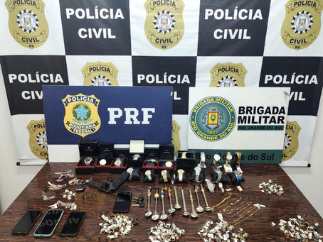 Rápida ação da PC, BM e PRF recupera objetos roubados em óptica e prende 4 em São Vicente do Sul