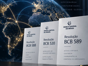 Globo com conexões e documentos das Resoluções BCB 588, 520 e 589 do Banco Central