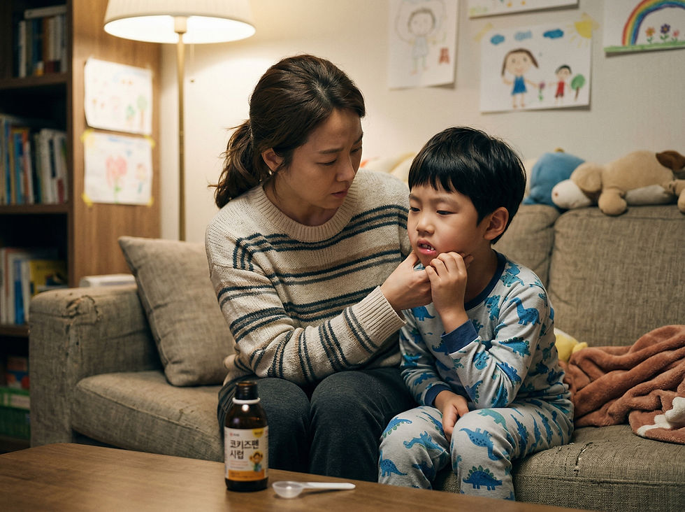 Q: 7세 아이 아래 앞니 뒤쪽으로 영구치가 나면서 치통이 있는데 코키즈펜 시럽을 먹여도 될까요?