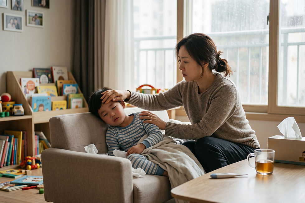 질문 일러스트: 폐렴 기미로 항생제를 바꿨는데, 하루에 한 번씩만 길게 텀을 두고 열이 나기도 하나요?