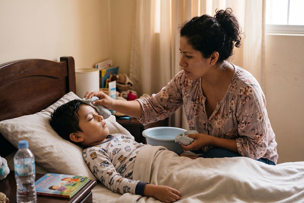 Ilustración de la pregunta: ¿Puedo duchar a mi hijo si tiene sospecha de neumonía y fiebre leve?