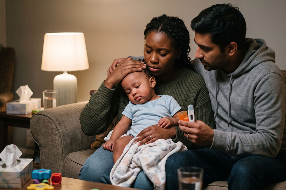 Illustration for a doctor's answer about: My 10-month-old baby has a 39°C fever and their sibling has stomatitis. Should we…