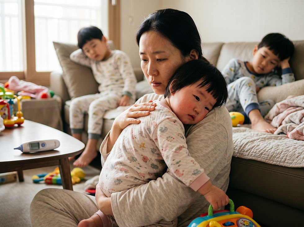 Q: 해열제를 먹어도 39.5도까지 열이 안 떨어지고 첫째가 B형 독감인데 어떻게 해야 할까요?