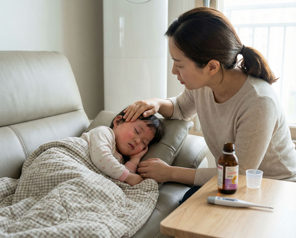 Q: 34개월 아이가 고열이 지속되는데 해열주사를 맞아야 할까요, 아니면 교차복용을 해야 할까요?