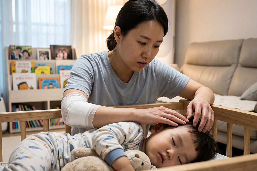 의사 답변 일러스트: 아이를 돌봐주시는 분이 대상포진 의심 증상이 있는데, 22개월 아이와 격리해야 할까요?
