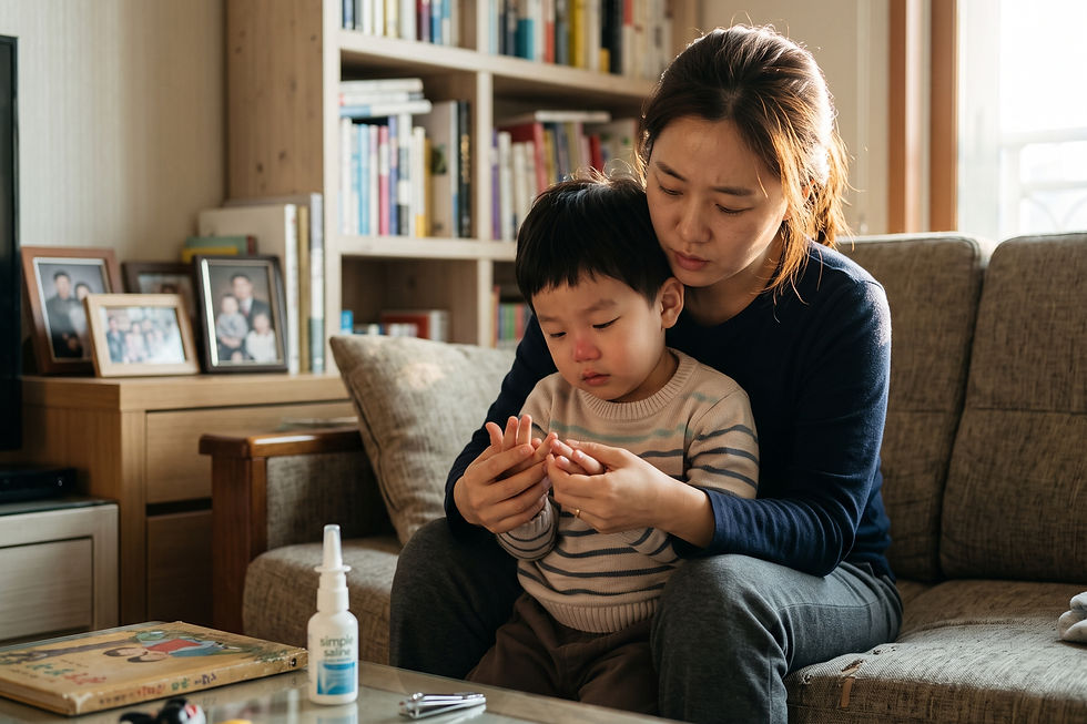 의사 답변 일러스트: 코를 자주 후비는 27개월 아기, 콧구멍이 부었는데 어떤 연고를 발라야 할까요?