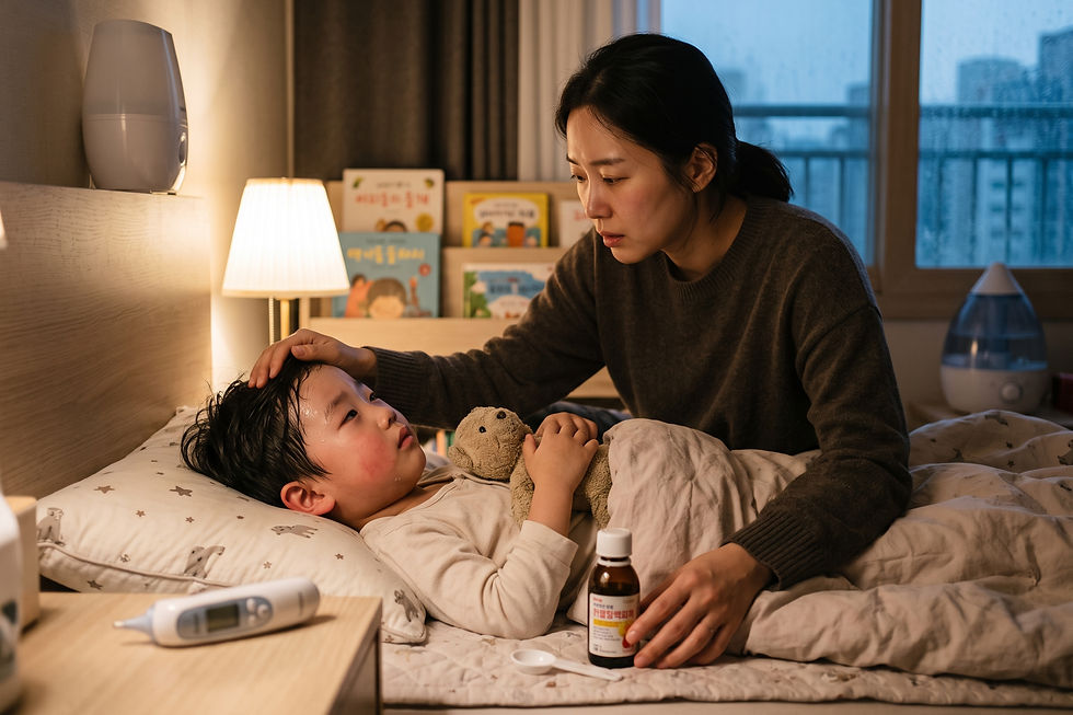 의사 답변 일러스트: A형 독감 확진 후 항바이러스제 수액을 맞았는데 39.1도까지 열이 납니다. 해열제를 바로 먹여도 되나요? 교차 복용도 가능한가요?