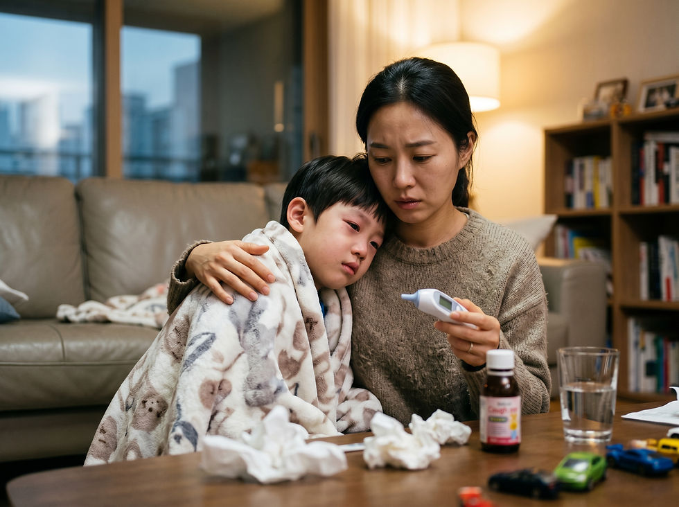 Q: 항생제를 먹고 있는데도 콧물, 기침, 근육통, 미열이 계속됩니다. 독감 검사를 해봐야 할까요?