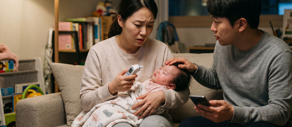 Q: 첫째가 RSV 확진을 받았는데, 5개월 둘째가 38.6도까지 열이 납니다. 응급실에 가야 할까요?