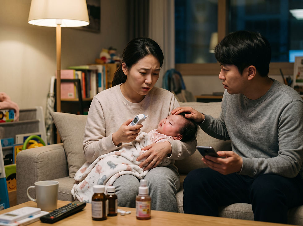 Q: 첫째가 RSV 확진을 받았는데, 5개월 둘째가 38.6도까지 열이 납니다. 응급실에 가야 할까요?