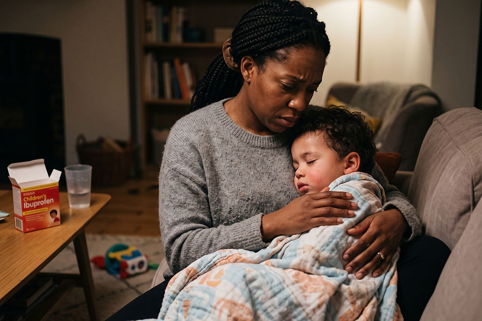 Illustration for the question: My 42-month-old has a persistent 40°C fever that won't respond to medication. Should we get a…