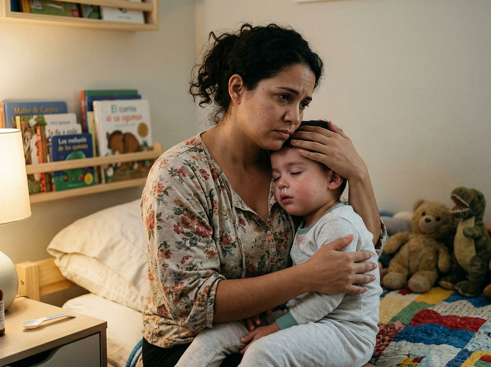 P: Mi hijo tiene una fiebre repentina de 38.7°C con solo un leve goteo nasal. ¿Cuál podría ser la causa?