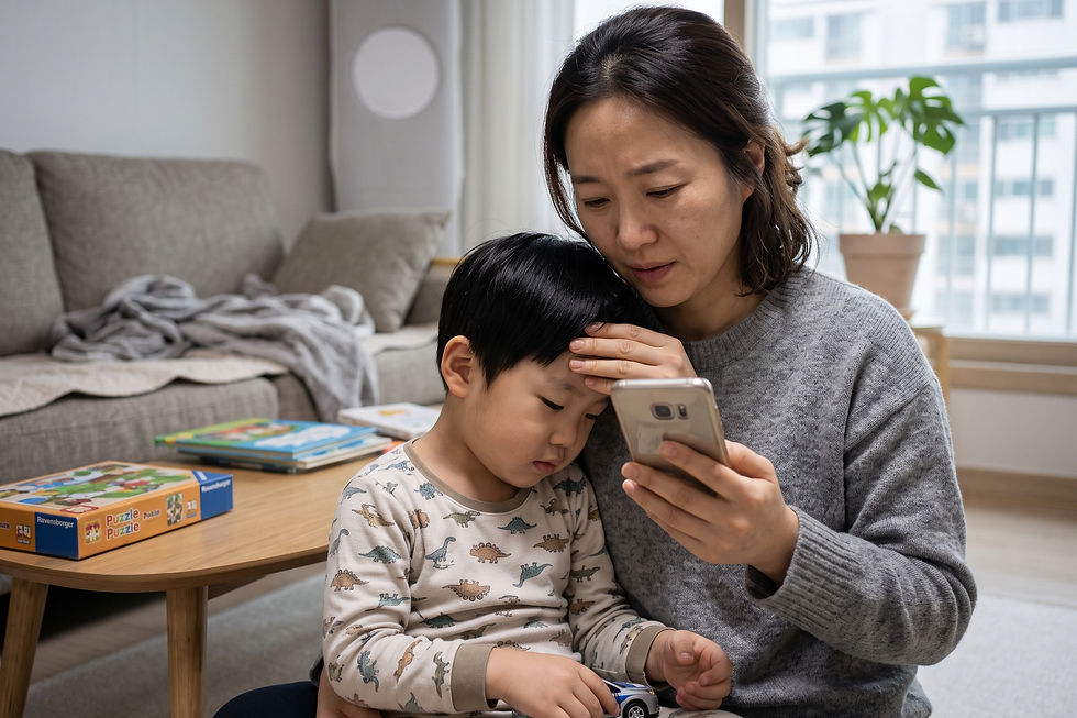 의사 답변 일러스트: 5세 아이가 낮 시간대에 37.5~37.6도 미열이 한 달 넘게 지속되는데 마이코플라스마 감염 후유증일까요?