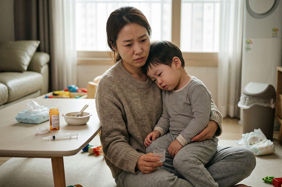 질문 일러스트: 30개월 아이가 항생제 복용 후 바로 설사를 했는데 약이 맞지 않는 걸까요?