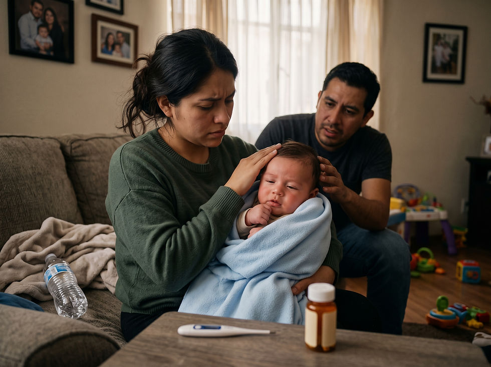 P: Mi bebé de 103 días tiene fiebre de 38.4 °C mientras toma antibióticos. ¿Debería ir a urgencias?