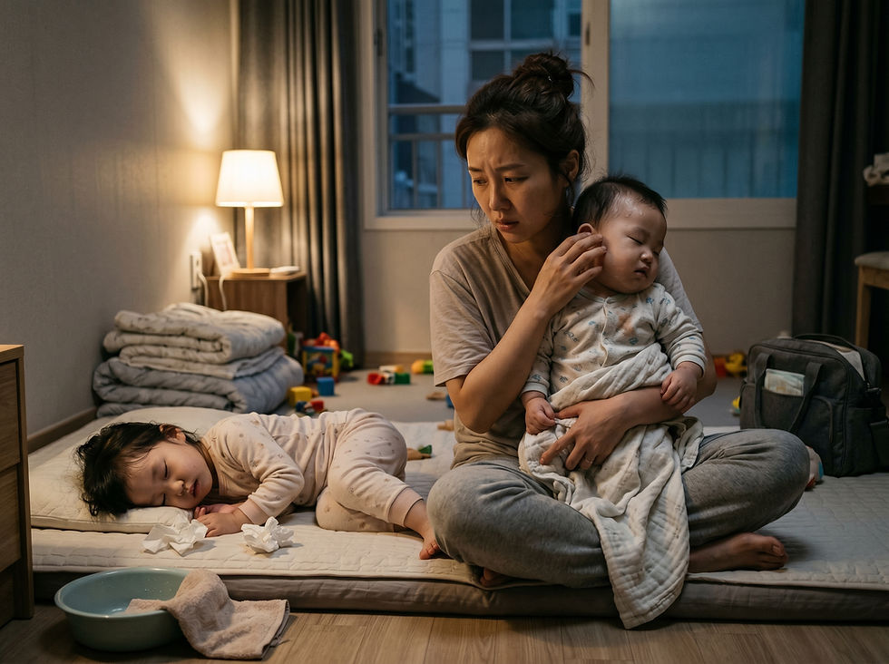 Q: 첫째와 둘째 아이가 동시에 10번 이상 구토를 하고 지쳐 잠들었는데, 아침까지 집에서 지켜봐도 될까요?